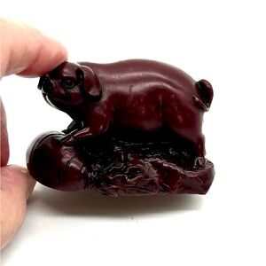 Vintage Pig Figurine Dark Red Resin Small 2.5”x1.5”